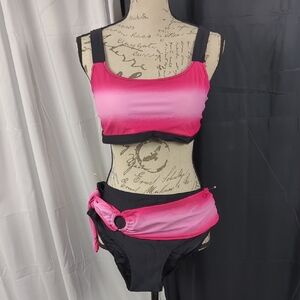 SHEIN Hot Pink and Black Bikini Set